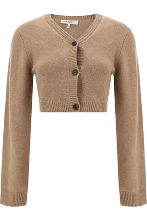 Chloé Truien, Dames, Bruin, M, Wol, Geribbelde Cashmere Cropped Cardigan met Knoopsluiting