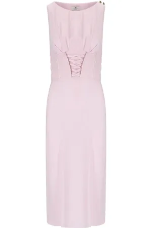 Elisabetta Franchi Kleedjes, Dames, Roze, L, Satijn, Kwartsroze Korsetstijl Midi Jurk