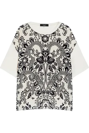 Max Mara Tops, Dames, Wit, M, Gedrukte zijden en jersey T-shirt