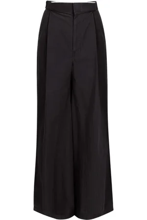 Maison Margiela Broeken, Dames, Zwart, XS, Katoen, Zwarte Geplooide Palazzo Broek