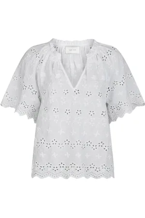 Neo Noir Blouses & Shirts, Dames, Wit, 2Xl, Witte Geborduurde Blouse