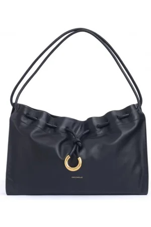 Coccinelle Tassen, Dames, Zwart, ONE Size, Leer, Zwarte leren tas met metalen C