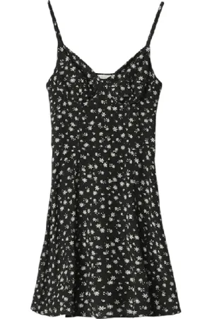Mar De Margaritas Kleedjes, Dames, Zwart, XS, Bloemen Korte Jurk in Crepe