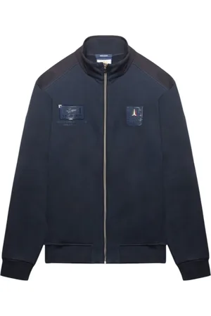 Aeronautica Militare Jassen, Heren, Blauw, 3Xl, Katoen, Blauwe sweater met volledige rits en reflecterende patches