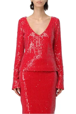 ROTATE Tops, Dames, Rood, M, Pailletten, Rode Paillet V-hals Top
