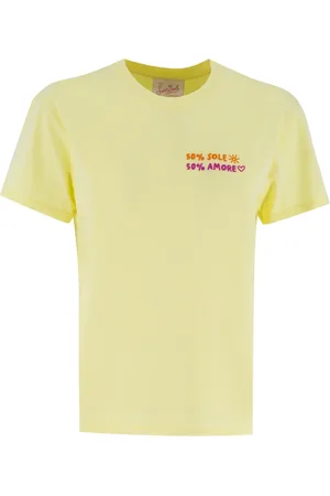 MC2 SAINT BARTH Tops, Dames, Geel, L, Katoen, Geborduurde Crew Neck T-shirt