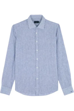 Paul & Shark Overhemden, Heren, Blauw, 3Xl, Linnen, Linnen overhemd met Franse kraag