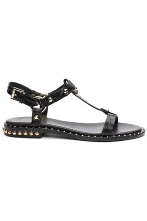 Ash Schoenen, Dames, Zwart, 37 EU, Leer, Krokodillenprint T-Strap Sandalen