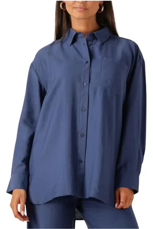 Moss Copenhagen Blouses & Shirts, Dames, Blauw, XS, Katoen, Blauwe Katoenen Charme Blouse