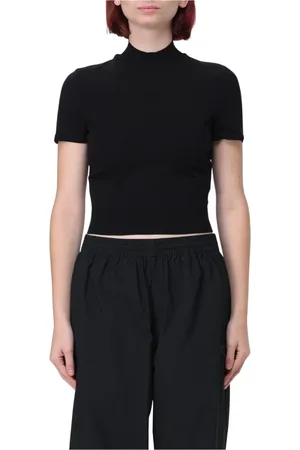 Alexander Wang Tops, Dames, Zwart, M, Katoen, Zwarte Cropped Tee Korte Mouwen
