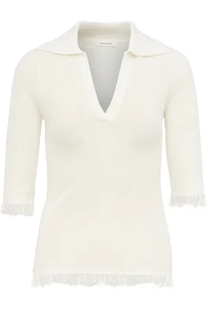 By Malene Birger Truien, Dames, , S, Linnen, Witte Linnen Zijden Top met Franjes
