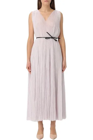 Fabiana Filippi Kleedjes, Dames, Paars, XS, Elegante Lila Geplooide Midi Jurk