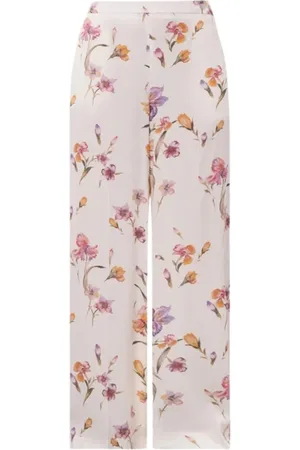 Twin-Set Broeken, Dames, Wit, S, Bloemen Wijde Broek