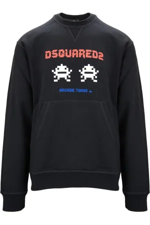 Dsquared2 Sweatshirts & Hoodies, Heren, Zwart, S, Katoen, Heren Pullover Sweatshirt met Contrasterende Prints