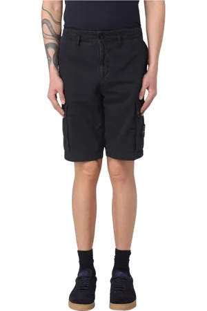 Stone Island Korte broeken, Heren, Blauw, W36, Olijfgroene Cargo Shorts met Zakken