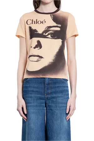 Chloé Tops, Dames, Oranje, M, Wol, Runway Style Grafisch Logo Print T-shirt