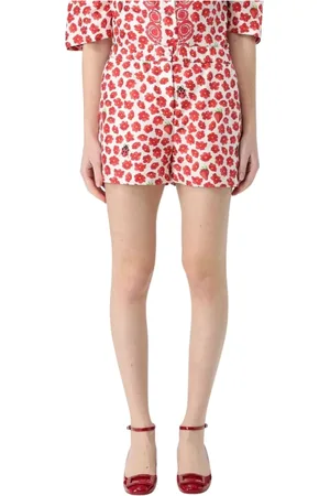 VERSACE Korte broeken, Dames, Rood, XS, Rode Bloemenprint Modieuze Shorts