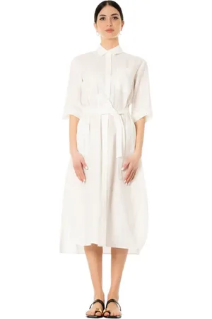 Maison Margiela Kleedjes, Dames, Wit, L, Linnen, Linnen Jurk - Wit, Kraag, Zakken