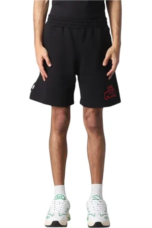 Msgm Korte broeken, Heren, Zwart, L, Katoen, Graffiti Print Stijlvolle Zwarte Katoenen Shorts
