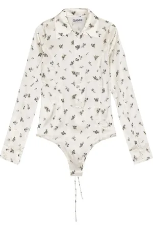 Ganni Tops, Dames, Wit, XS, Witte Vlinder Button-Up Shirt
