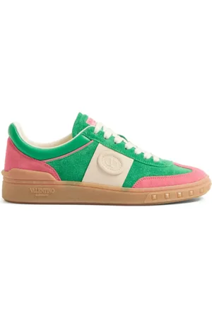VALENTINO Schoenen, Dames, Groen, 38 EU, Suède, Panelled Crosta Sneakers in Groen/Roze/Wit