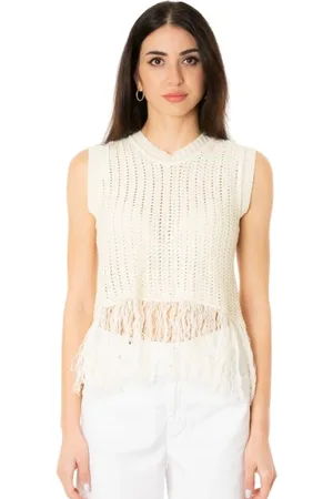 Max Mara Truien, Dames, Wit, L, Linnen, Fringe Gebreide Tanktop in Wit