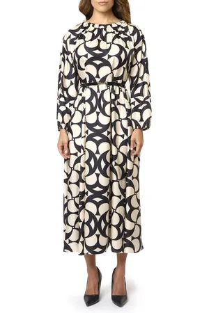 Max Mara Kleedjes, Dames, Wit, M, Witte Zijden Bedrukte Uitlopende Lange Jurk