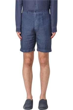120% Lino Korte broeken, Heren, Blauw, 2Xl, Linnen, Witte Linnen Casual Shorts Mannen