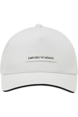 Emporio Armani Accessoires, Heren, Wit, ONE Size, Katoen, Witte Baseballpet met Leren Patch