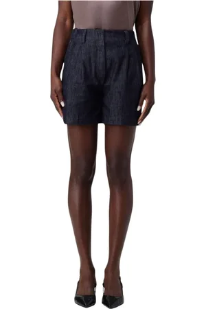 Brunello Cucinelli Korte broeken, Dames, Blauw, S, Denim, Blauwe Denim Plooi Shorts
