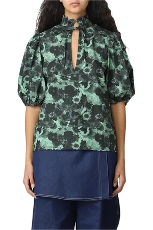 Ganni Blouses & Shirts, Dames, Groen, S, Katoen, Gedrukte Bloes