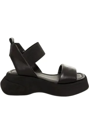 Elena Iachi Schoenen, Dames, Zwart, 38 EU, Leer, Zwarte Leren Sleehak Sandaal
