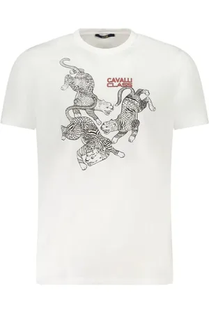 Roberto Cavalli Tops, Heren, Wit, M, Katoen, Gedrukt Kortemouw Katoenen T-shirt