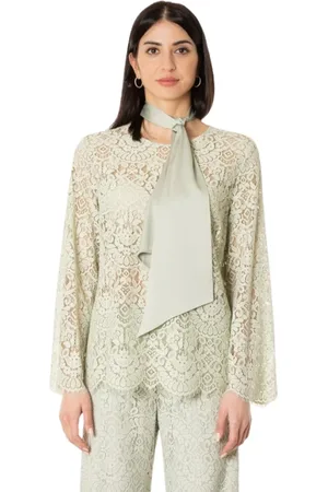 D.EXTERIOR Blouses & Shirts, Dames, Groen, S, Katoen, Kanten blouse met riem - Giada