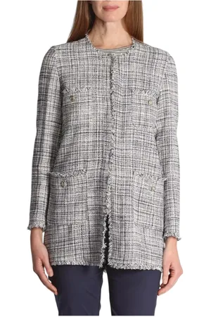 MARELLA Jassen, Dames, Grijs, 2Xs, Blauwe Jas met Franje Details