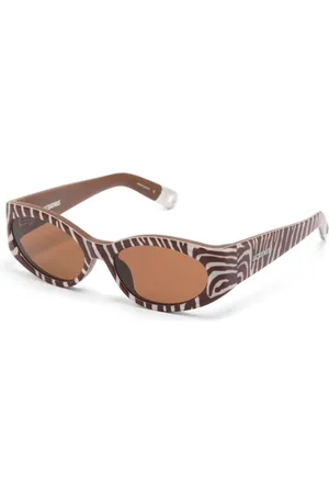 Jacquemus Accessoires, Dames, Bruin, ONE Size, Bruine Ovalo Zebra Detail Zonnebril
