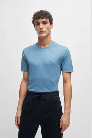 HUGO BOSS Tops, Heren, Blauw, L, Katoen, Blauw T-shirt met Logoprint