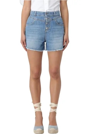 Liu Jo Korte broeken, Dames, Blauw, W27, Denim, Knoopdetail Denim Shorts