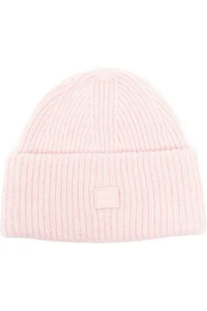 Acne Studios Accessoires, unisex, Roze, ONE Size, Wol, Roze Beanie met Small Face Logo