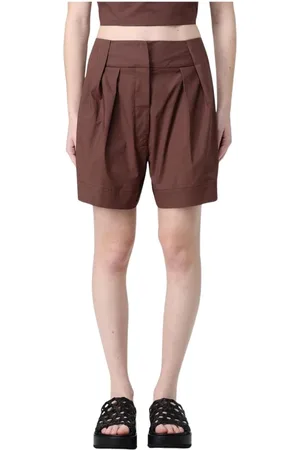 FEDERICA TOSI Korte broeken, Dames, Bruin, XS, Katoen, Bruine Geplooide Katoenen Shorts