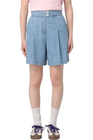 A.P.C. Korte broeken, Dames, Blauw, M, Denim, Geplooide Denim Shorts Blauw Stijlvol
