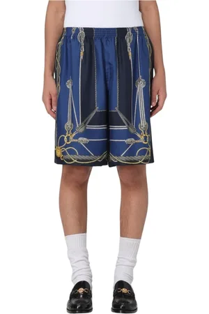 VERSACE Korte broeken, Heren, Blauw, M, Zijden Navy Shorts voor Mannen