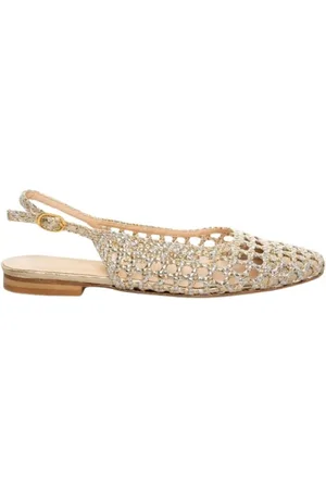 BIANCA DI Schoenen, Dames, Geel, 41 EU, Platte slingback sandaal in goud/zilver