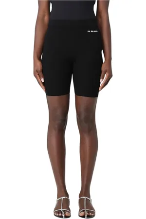 Jil Sander Korte broeken, Dames, Zwart, M, Katoen, Crème Ribgebreide Fietsbroek