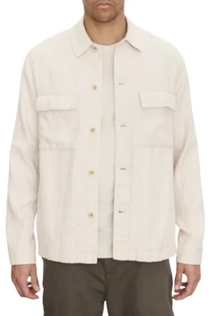 Vince Jassen, Heren, , M, Katoen, Linnen-Katoen Herringbone Overshirt Jas