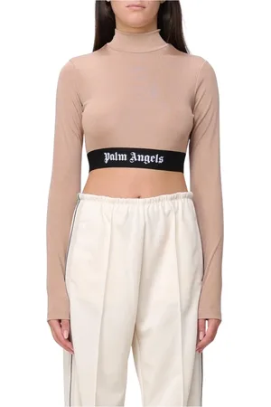 Palm Angels Tops, Dames, Bruin, M, Katoen, Logo Band Crop Top Bruin