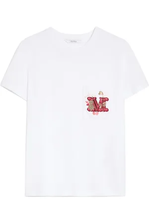 Max Mara Tops, Dames, Wit, M, Katoen, Geborduurd Monogram Wit T-shirt