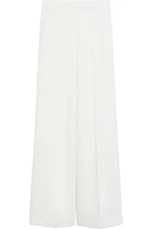 Max Mara Broeken, Dames, Wit, S, Wol, Witte Wijde Pijp Wollen Broek