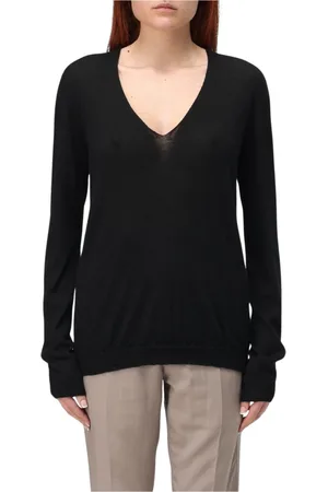 Rick Owens Truien, Dames, Zwart, L, Kasjmier, Zwarte V-hals Kasjmier Trui