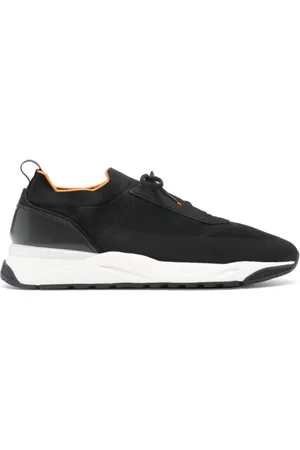 santoni Schoenen, Heren, Zwart, 41 EU, Leer, Zwarte Gebreide Panel Sneakers